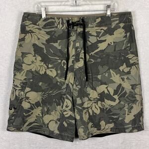 Crazy Shirts Board Shorts Men 36 Camo Girl Floral Pattern Cargo Nylon Surf Y2K